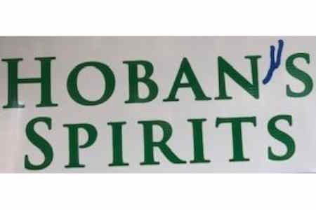 Logo for Hoban's Spirits, featuring green text on white with a blue squiggle apostrophe.