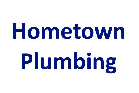 Text reads "Hometown Plumbing" in dark blue on a white background.