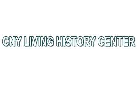 The words "CNY LIVING HISTORY CENTER" are displayed in a teal outline on a white background.