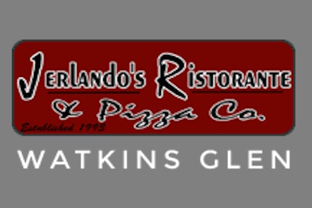 Jerlando's Ristorante & Pizza Co. logo with 'Watkins Glen' and 'Established 1995' on a dark red and gray background.