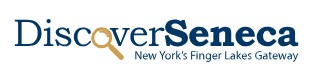 Discover Seneca logo with a gold magnifying glass as the 'o' and tagline 'New York's Finger Lakes Gateway'.