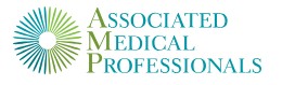 Logo for Associated Medical Professionals (AMP) featuring a sunburst design in teal and green.