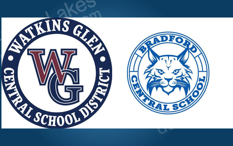 Logos for Watkins Glen Central School District and Bradford Central School side-by-side.