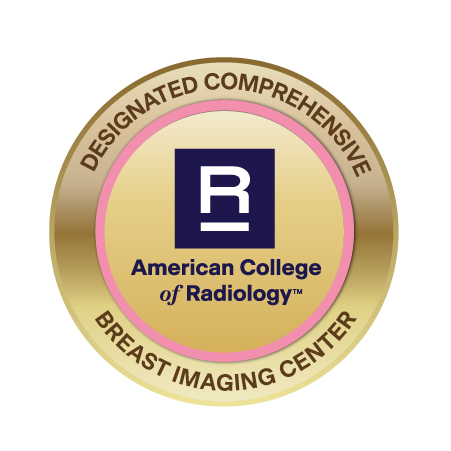 Gold and pink seal for American College of Radiology Designated Comprehensive Breast Imaging Center.