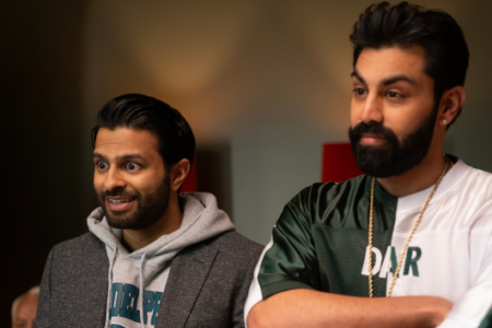 Saagar Shaikh and Asif Ali from 'Deli Boys' pose for a photo, Shaikh with a surprised expression.