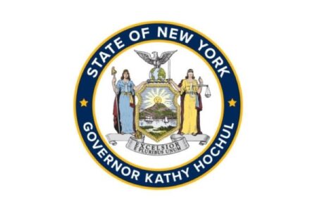 Official seal of the Governor of New York, featuring the state coat of arms and 'Governor Kathy Hochul'.