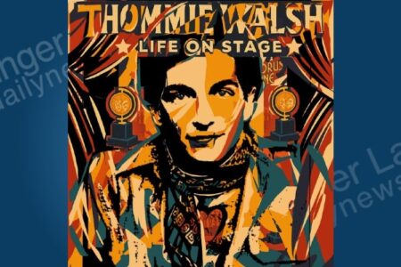 Stylized mural of Thommie Walsh, a Broadway legend, with 'LIFE ON STAGE' text and Tony Awards.