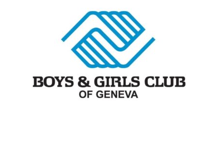 Logo for the Boys & Girls Club of Geneva, featuring two blue intertwined hands above the organization's name.