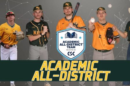 Five Keuka College baseball players in uniform, honored on the Academic All-District Team.