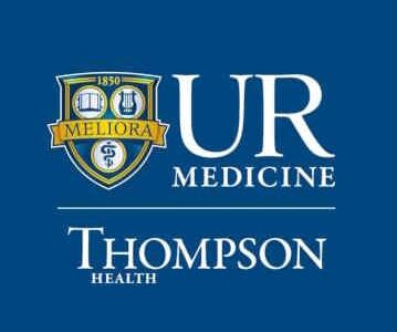 The logo for UR Medicine Thompson Health, featuring a shield with 'MELIORA' and '1850' on a blue background.