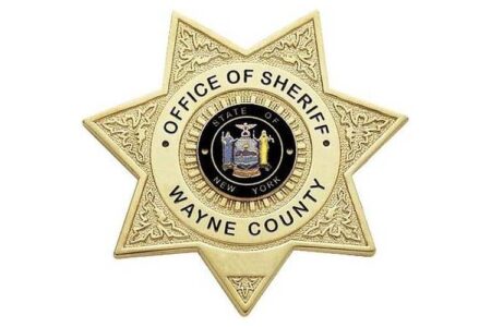 Gold six-pointed star badge for the Wayne County Sheriff's Office, New York.